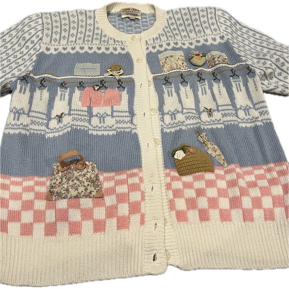 Susan Bristol Vintage Cottagecore Knit Cardigan Sweater Purse Floral Size M - Picture 4 of 8